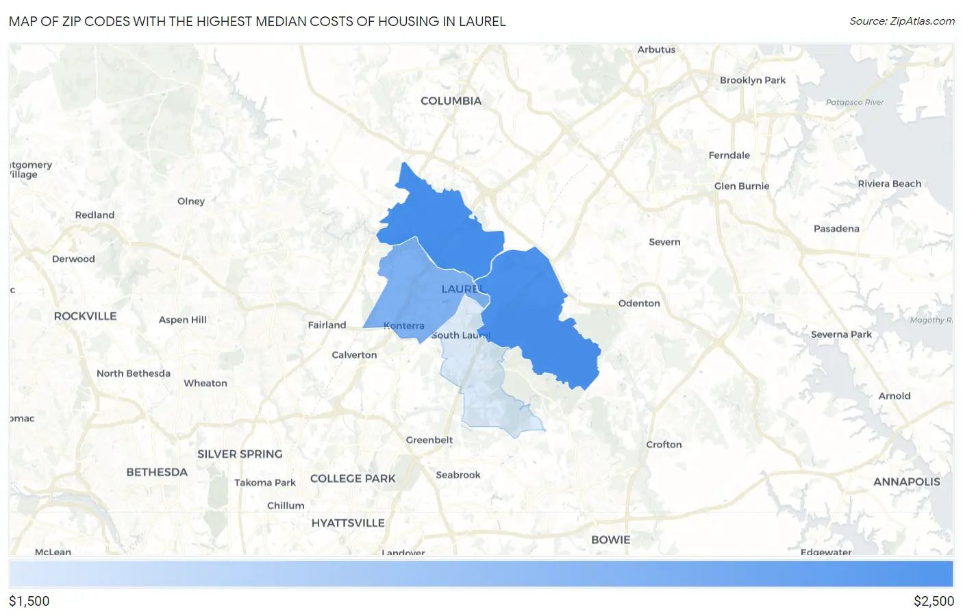 Zip Codes with the Highest Median Costs of Housing in Laurel Map