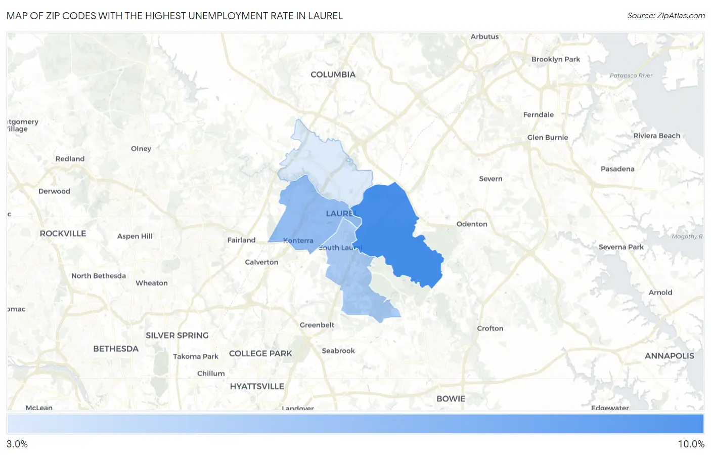 Zip Codes with the Highest Unemployment Rate in Laurel Map