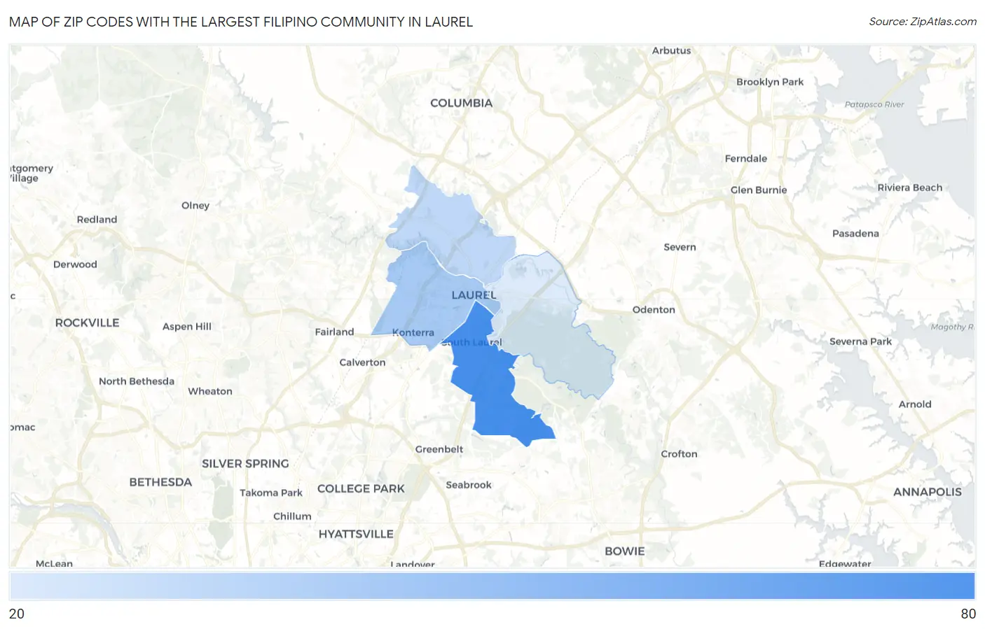 Zip Codes with the Largest Filipino Community in Laurel Map