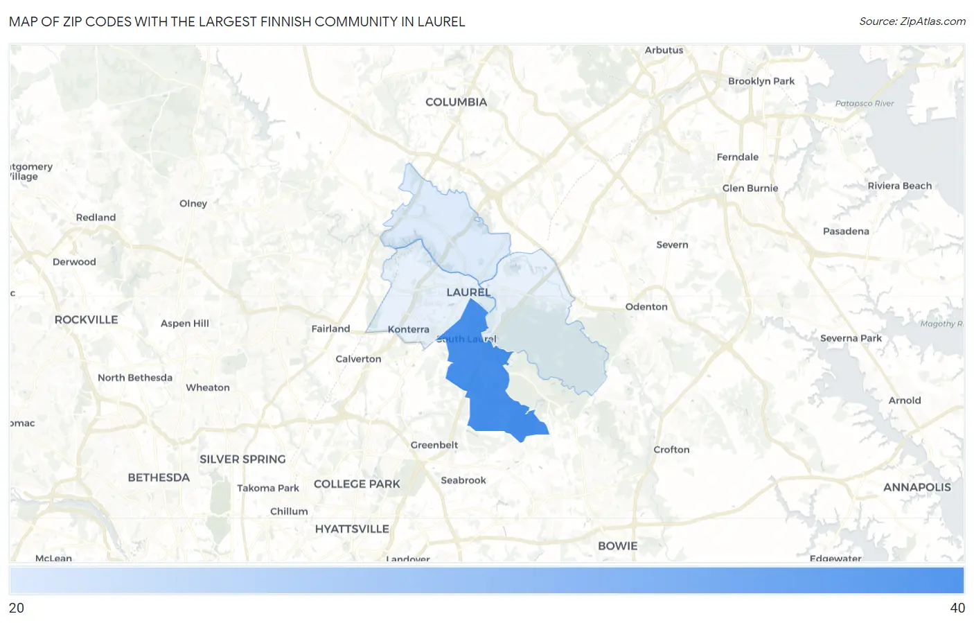 Zip Codes with the Largest Finnish Community in Laurel Map