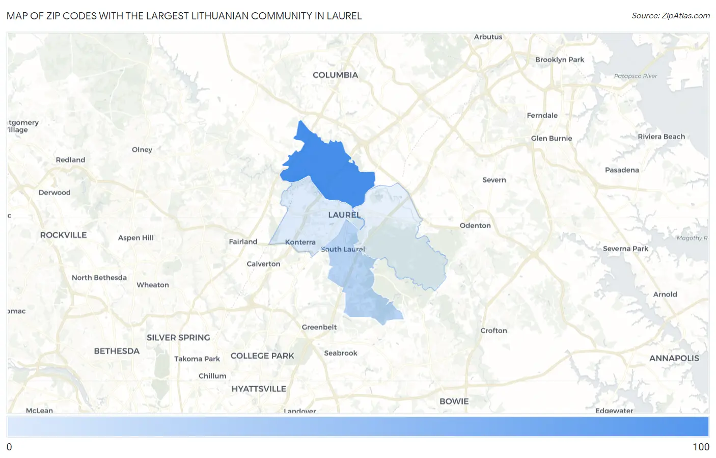 Zip Codes with the Largest Lithuanian Community in Laurel Map