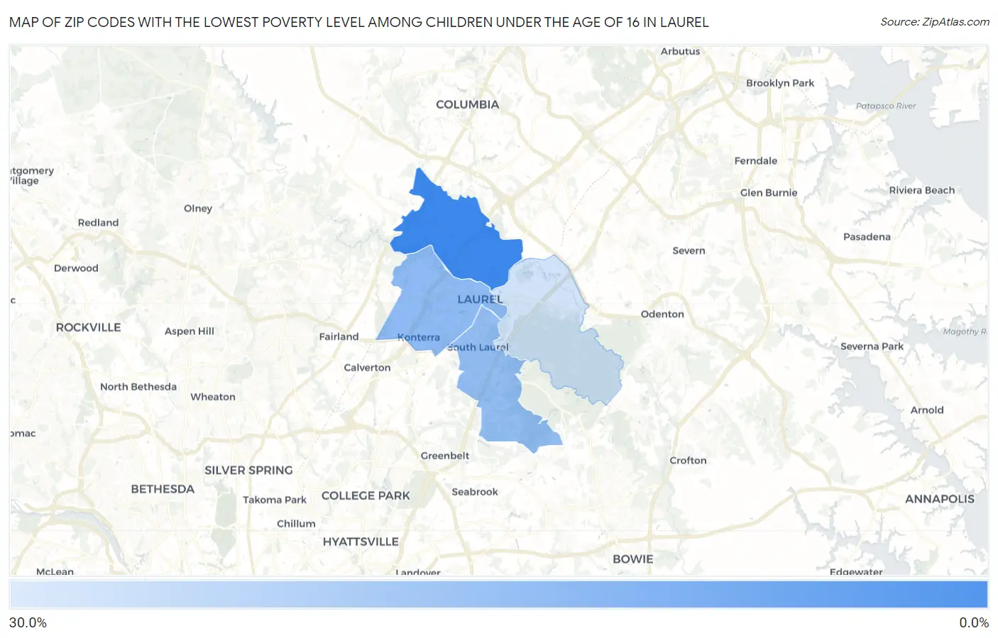 Zip Codes with the Lowest Poverty Level Among Children Under the Age of 16 in Laurel Map