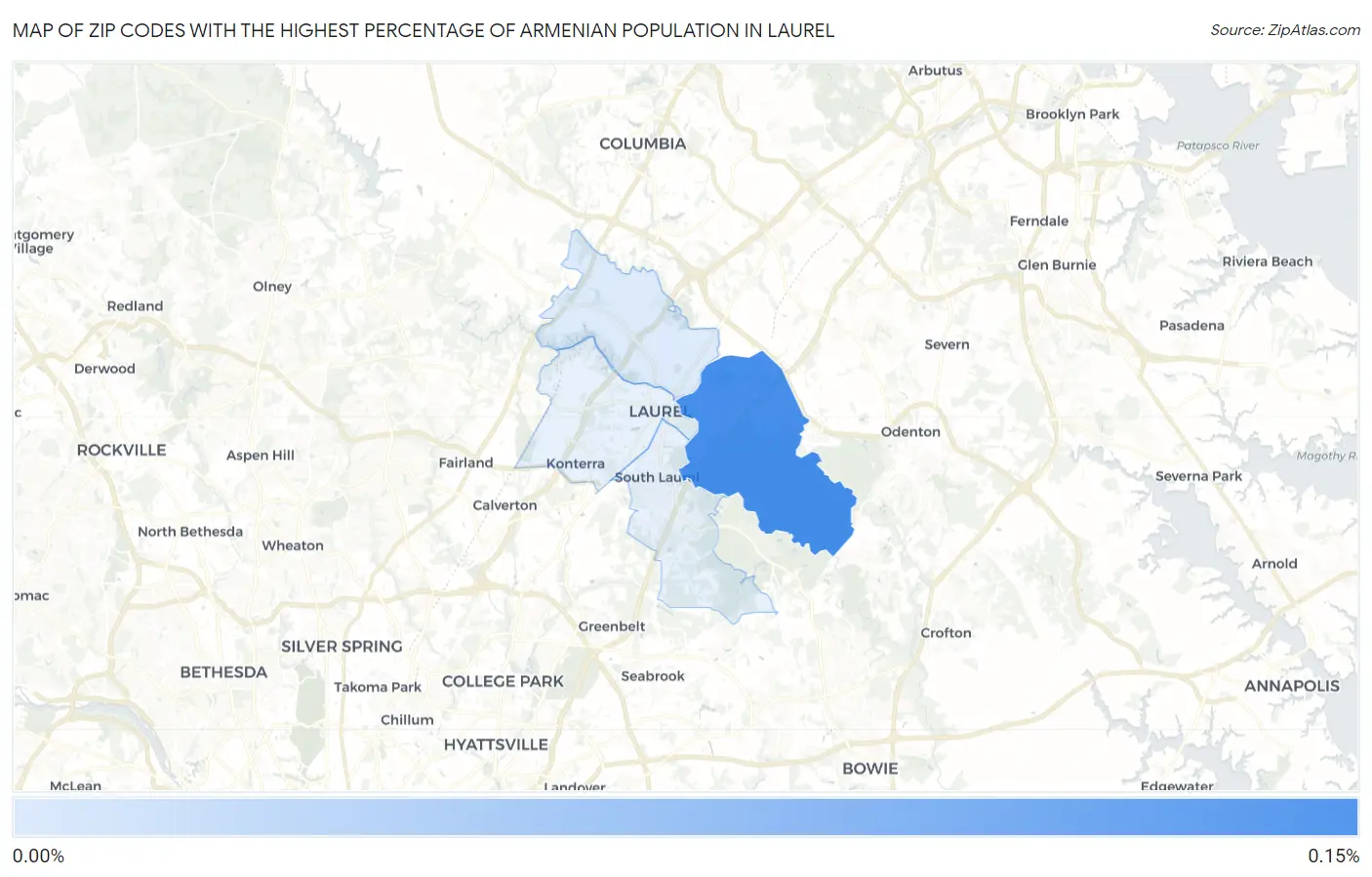 Zip Codes with the Highest Percentage of Armenian Population in Laurel Map
