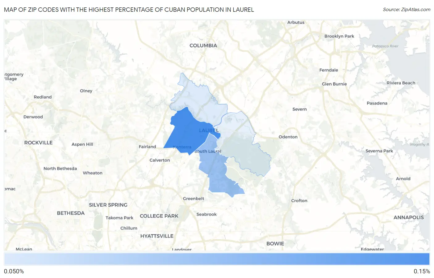 Zip Codes with the Highest Percentage of Cuban Population in Laurel Map