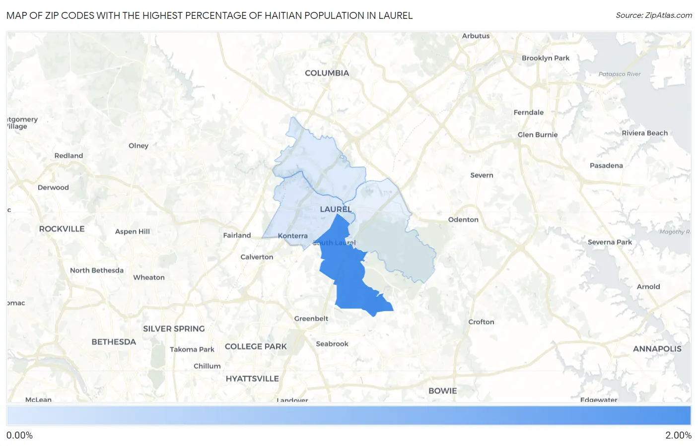 Zip Codes with the Highest Percentage of Haitian Population in Laurel Map