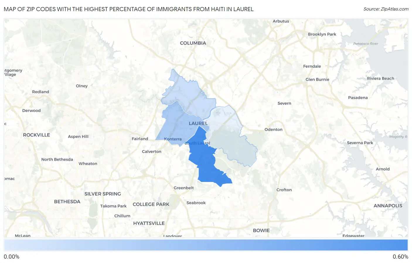 Zip Codes with the Highest Percentage of Immigrants from Haiti in Laurel Map