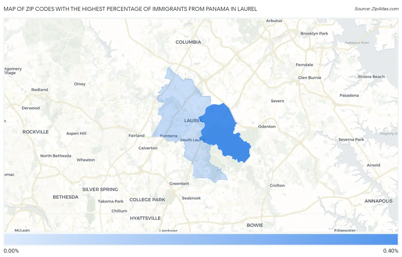 Zip Codes with the Highest Percentage of Immigrants from Panama in Laurel Map