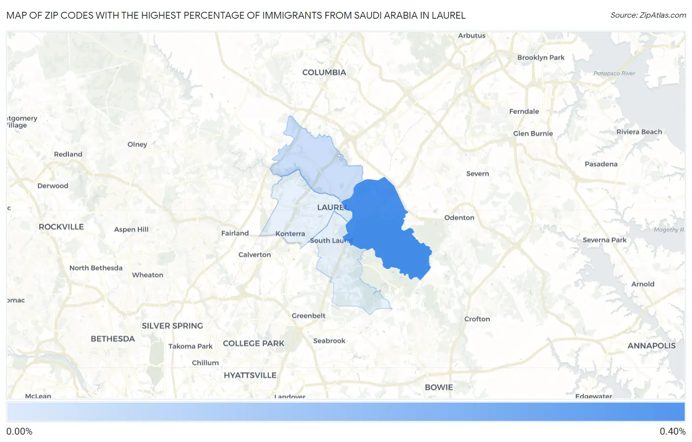 Zip Codes with the Highest Percentage of Immigrants from Saudi Arabia in Laurel Map