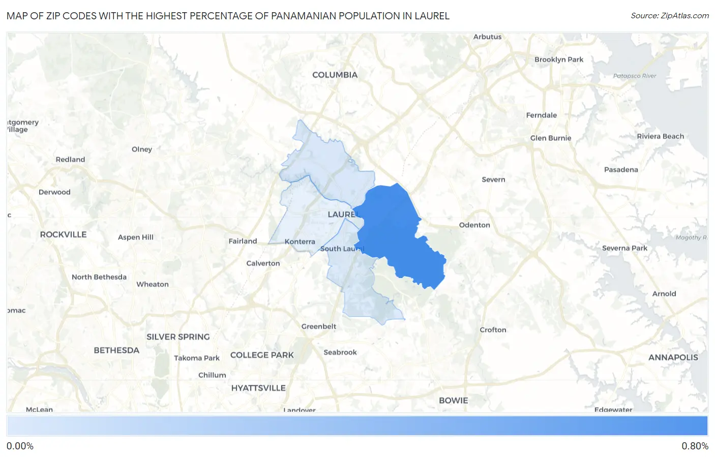 Zip Codes with the Highest Percentage of Panamanian Population in Laurel Map