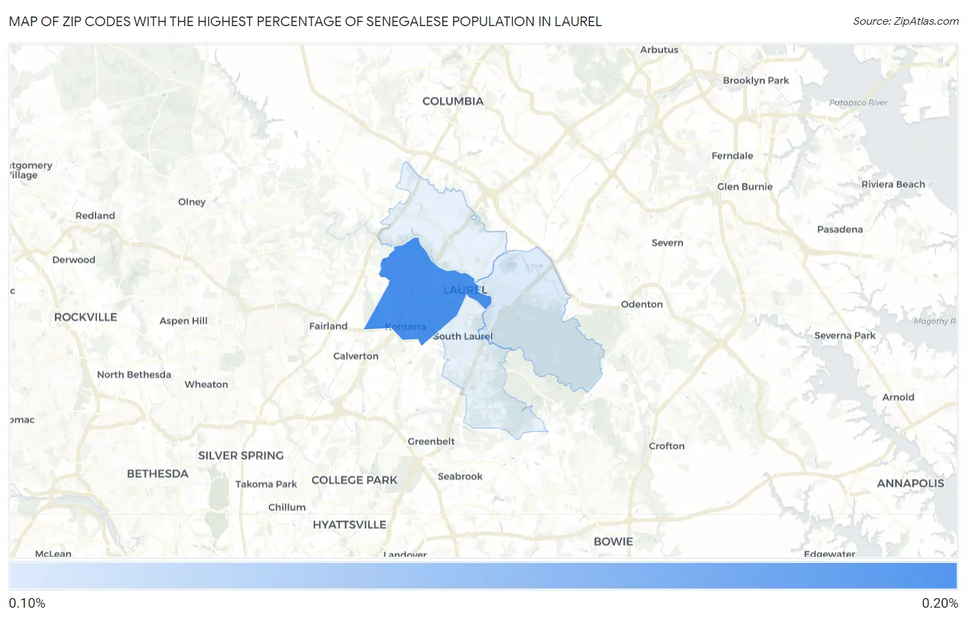 Zip Codes with the Highest Percentage of Senegalese Population in Laurel Map