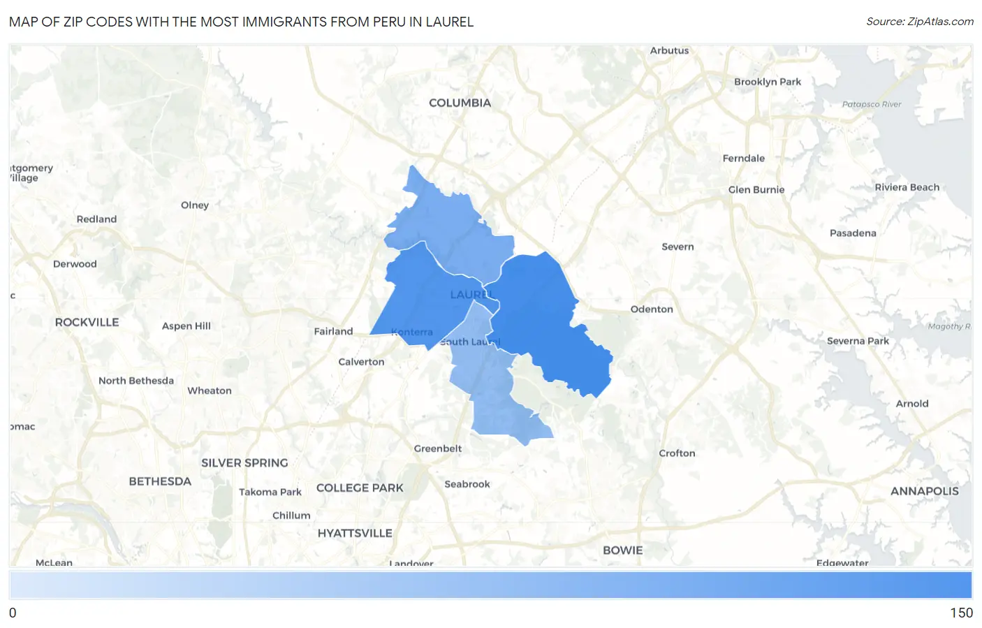 Zip Codes with the Most Immigrants from Peru in Laurel Map