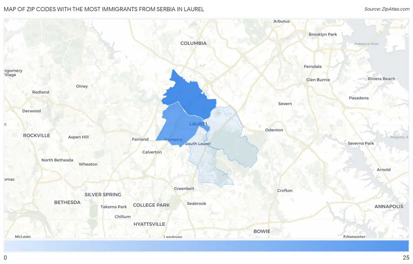 Zip Codes with the Most Immigrants from Serbia in Laurel Map