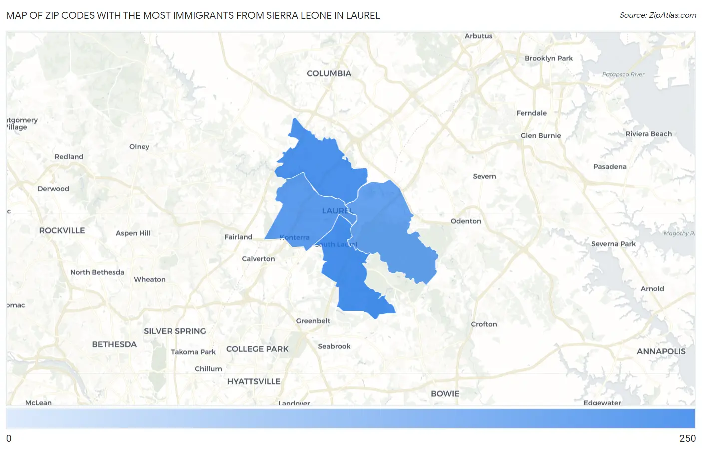 Zip Codes with the Most Immigrants from Sierra Leone in Laurel Map