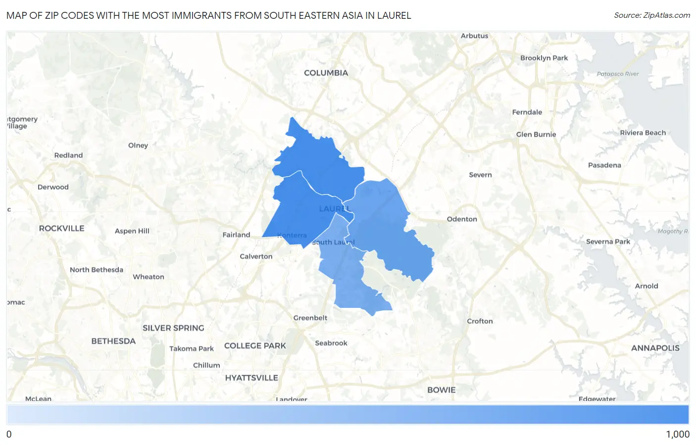 Zip Codes with the Most Immigrants from South Eastern Asia in Laurel Map
