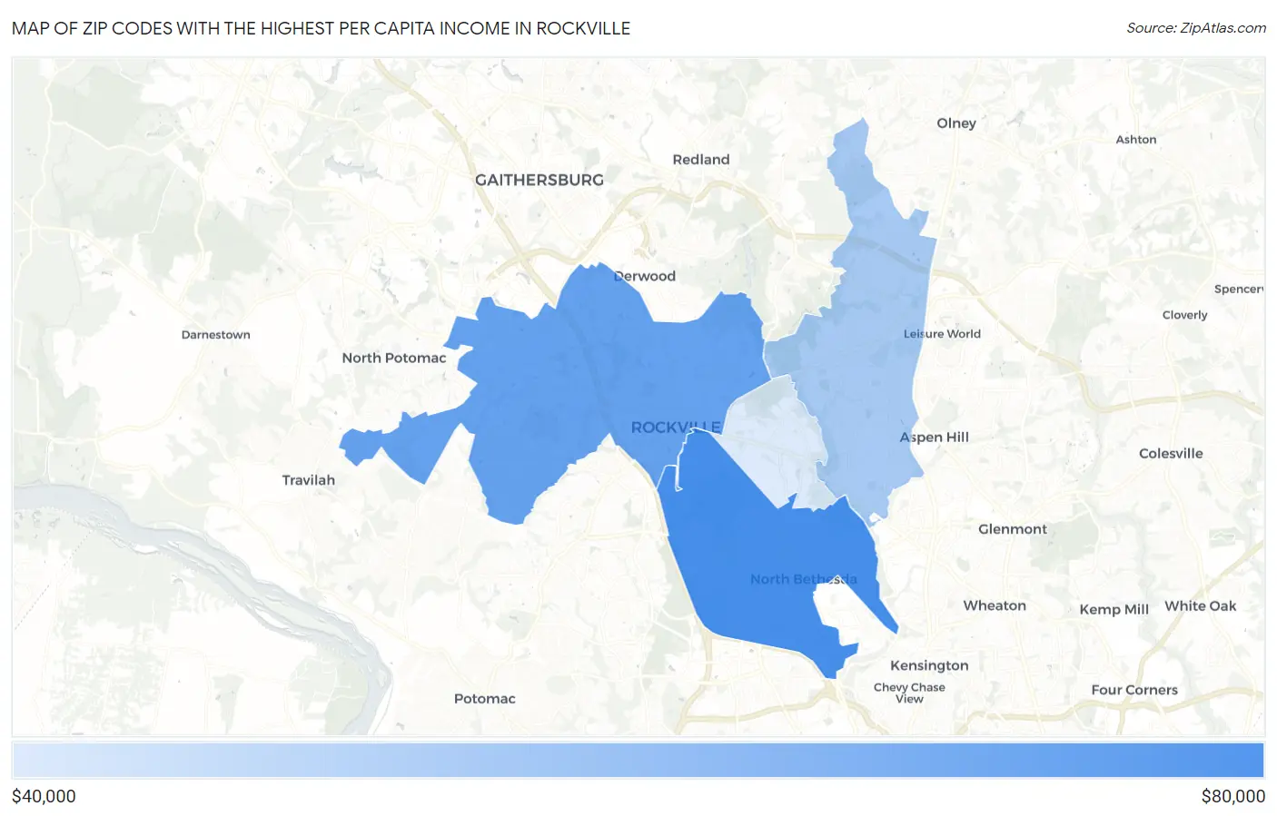 Zip Codes with the Highest Per Capita Income in Rockville Map