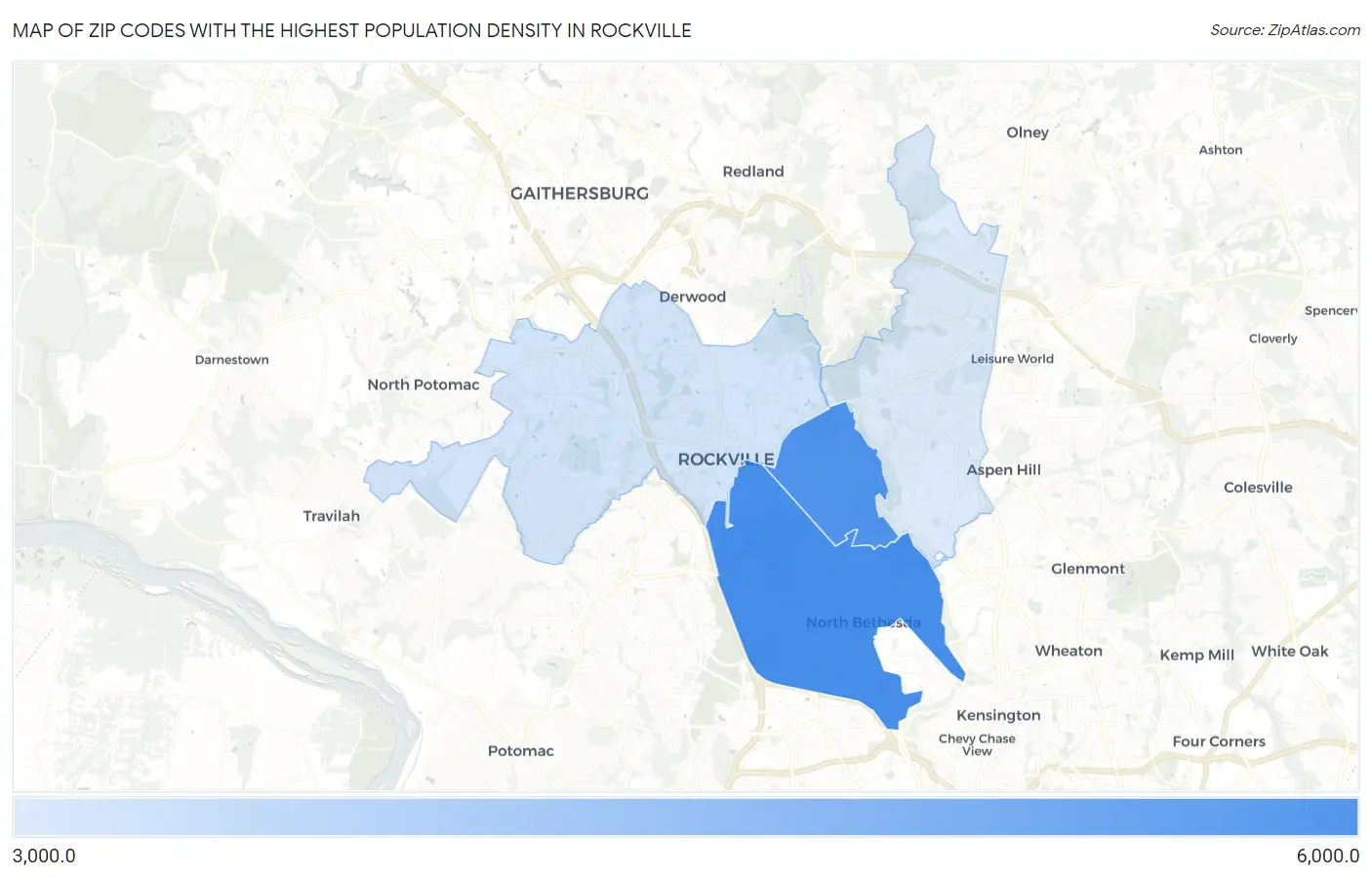Zip Codes with the Highest Population Density in Rockville Map