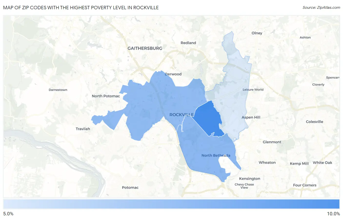 Zip Codes with the Highest Poverty Level in Rockville Map