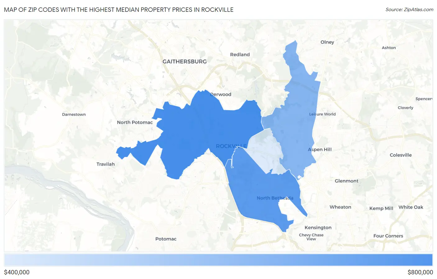 Zip Codes with the Highest Median Property Prices in Rockville Map