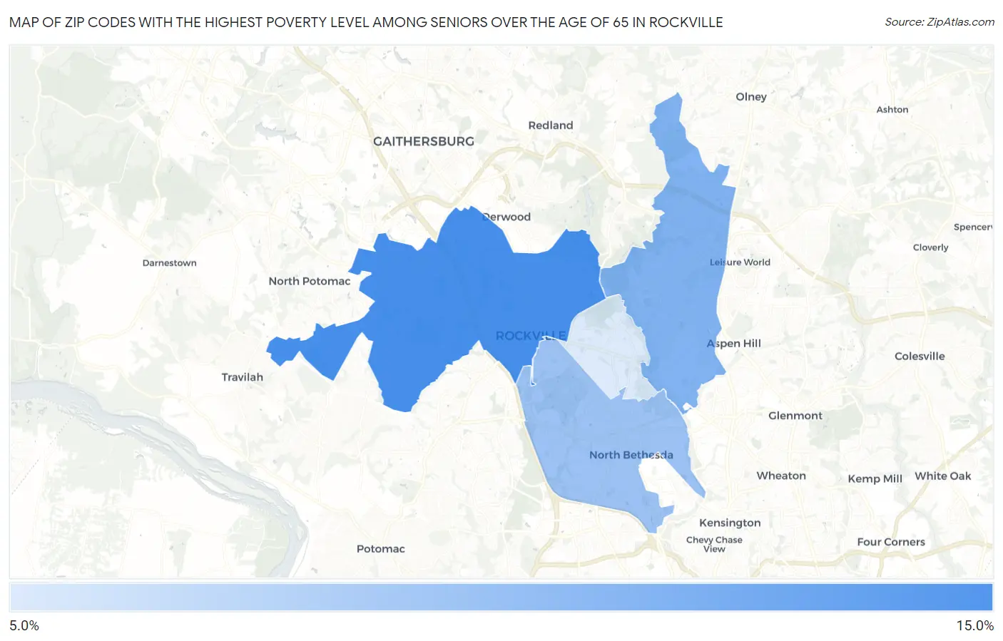 Zip Codes with the Highest Poverty Level Among Seniors Over the Age of 65 in Rockville Map