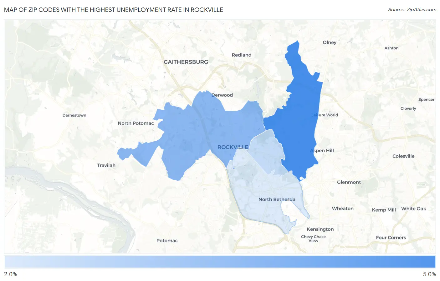 Zip Codes with the Highest Unemployment Rate in Rockville Map