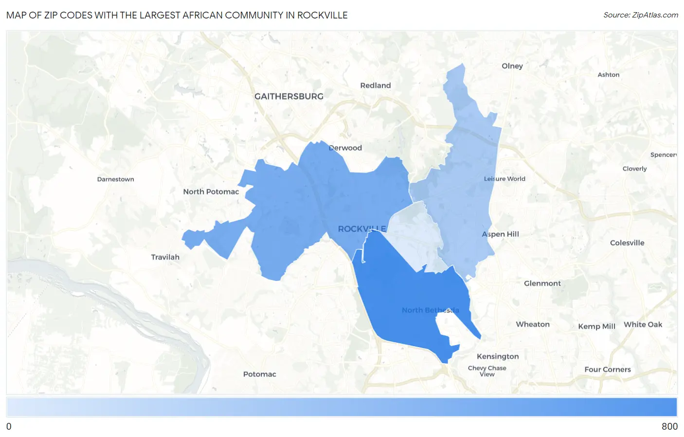 Zip Codes with the Largest African Community in Rockville Map