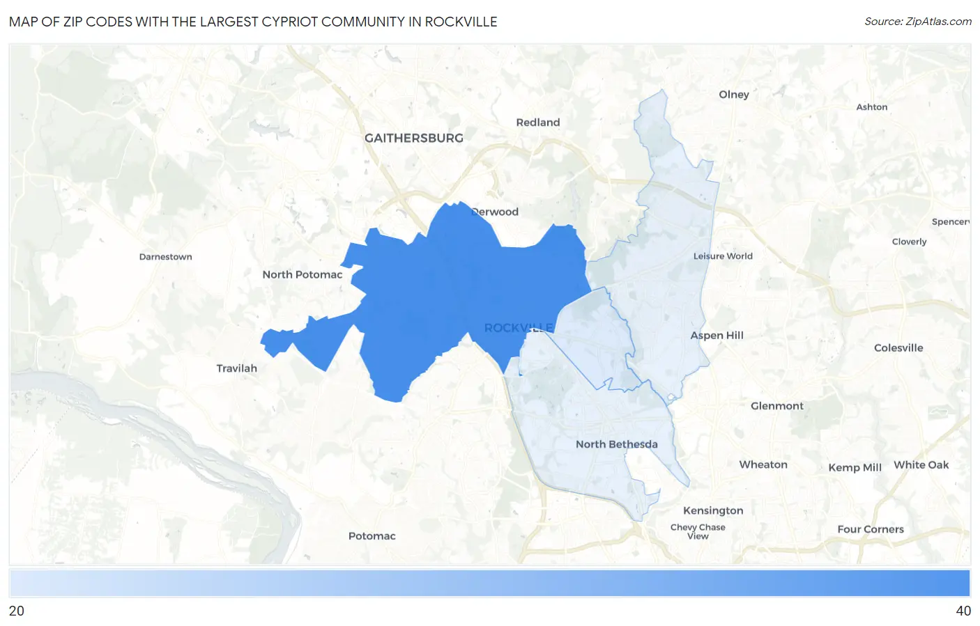 Zip Codes with the Largest Cypriot Community in Rockville Map
