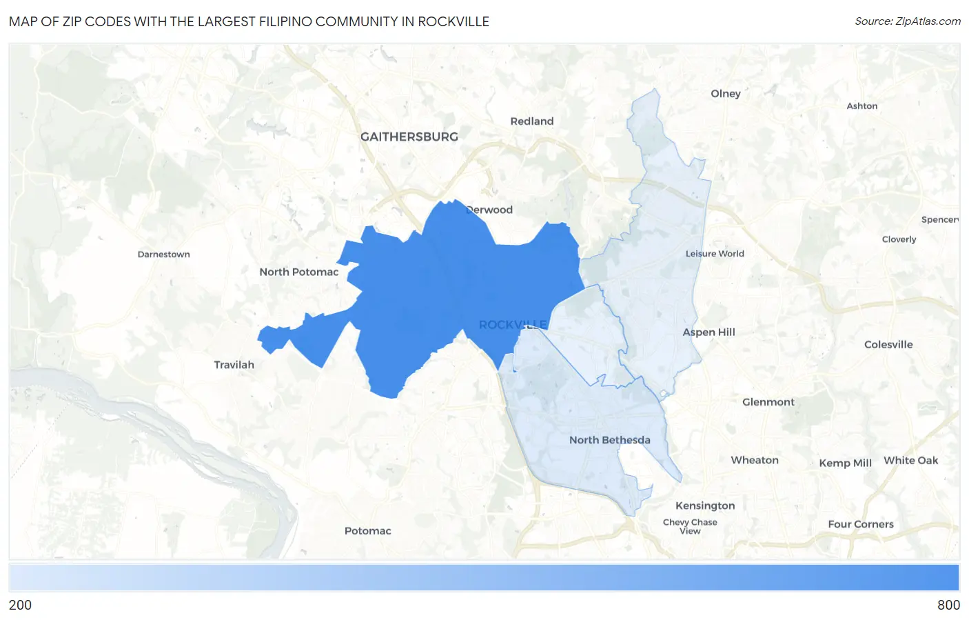 Zip Codes with the Largest Filipino Community in Rockville Map