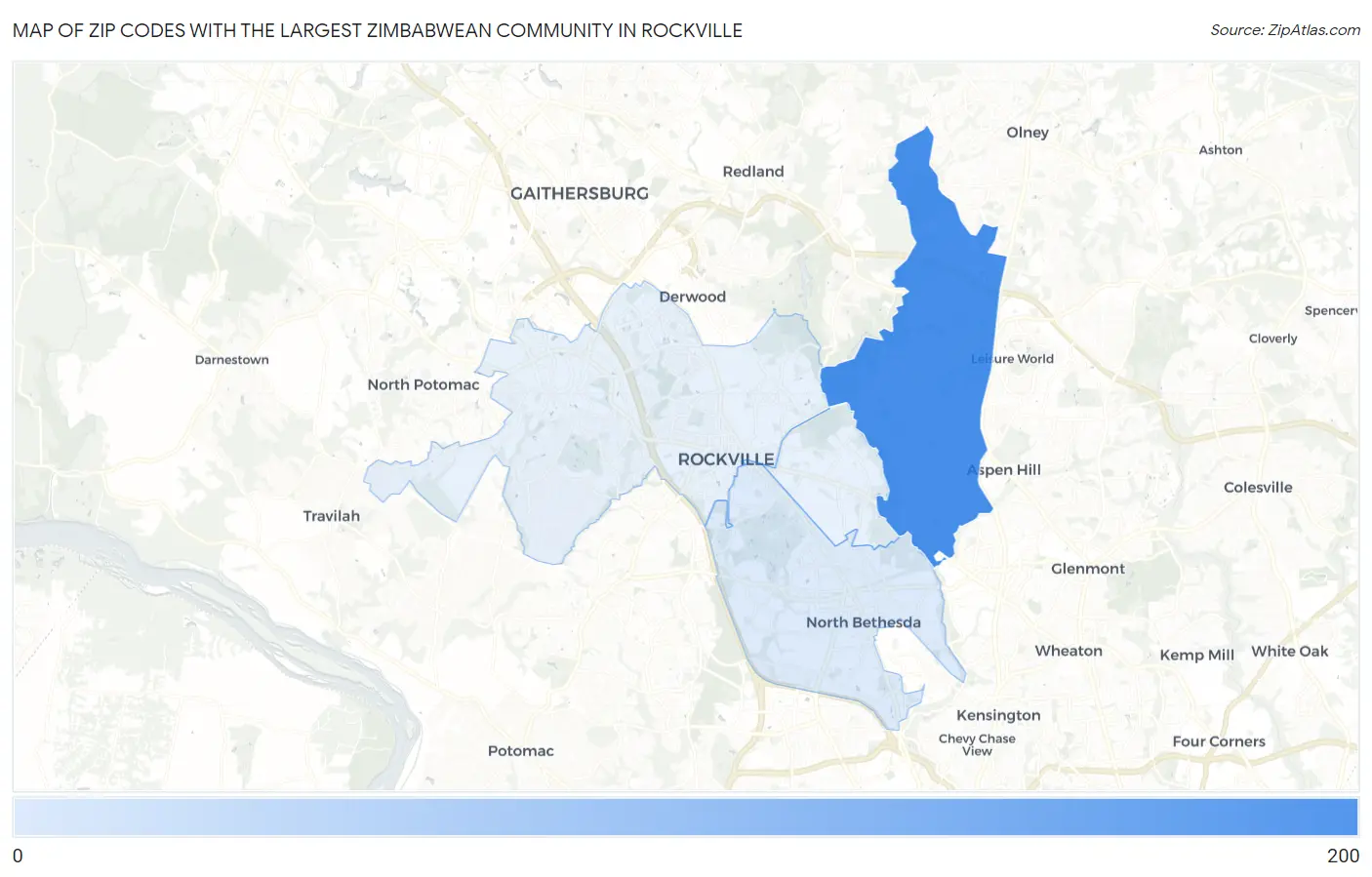Zip Codes with the Largest Zimbabwean Community in Rockville Map