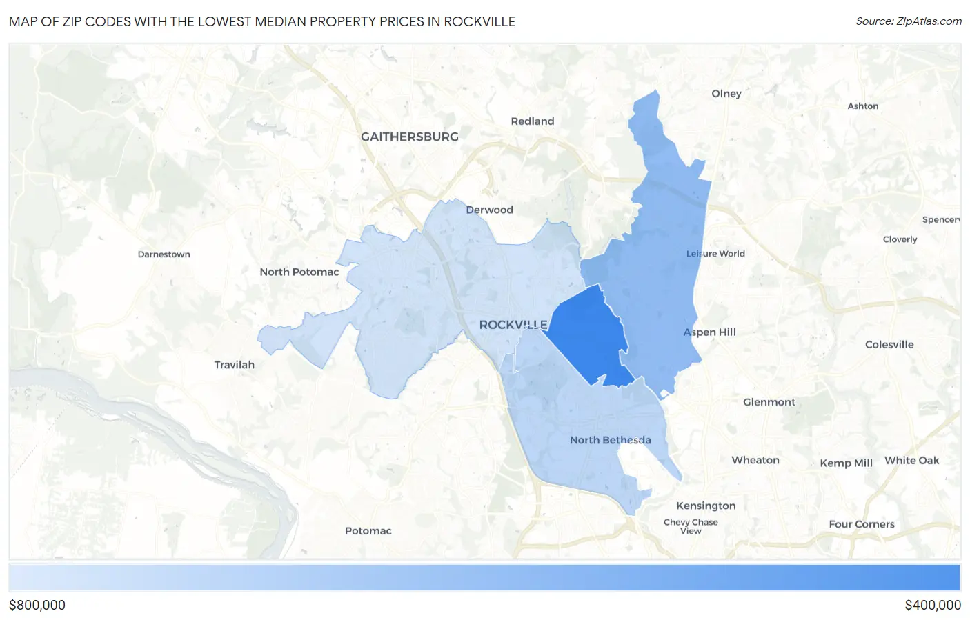 Zip Codes with the Lowest Median Property Prices in Rockville Map