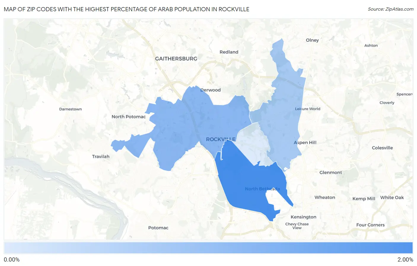 Zip Codes with the Highest Percentage of Arab Population in Rockville Map