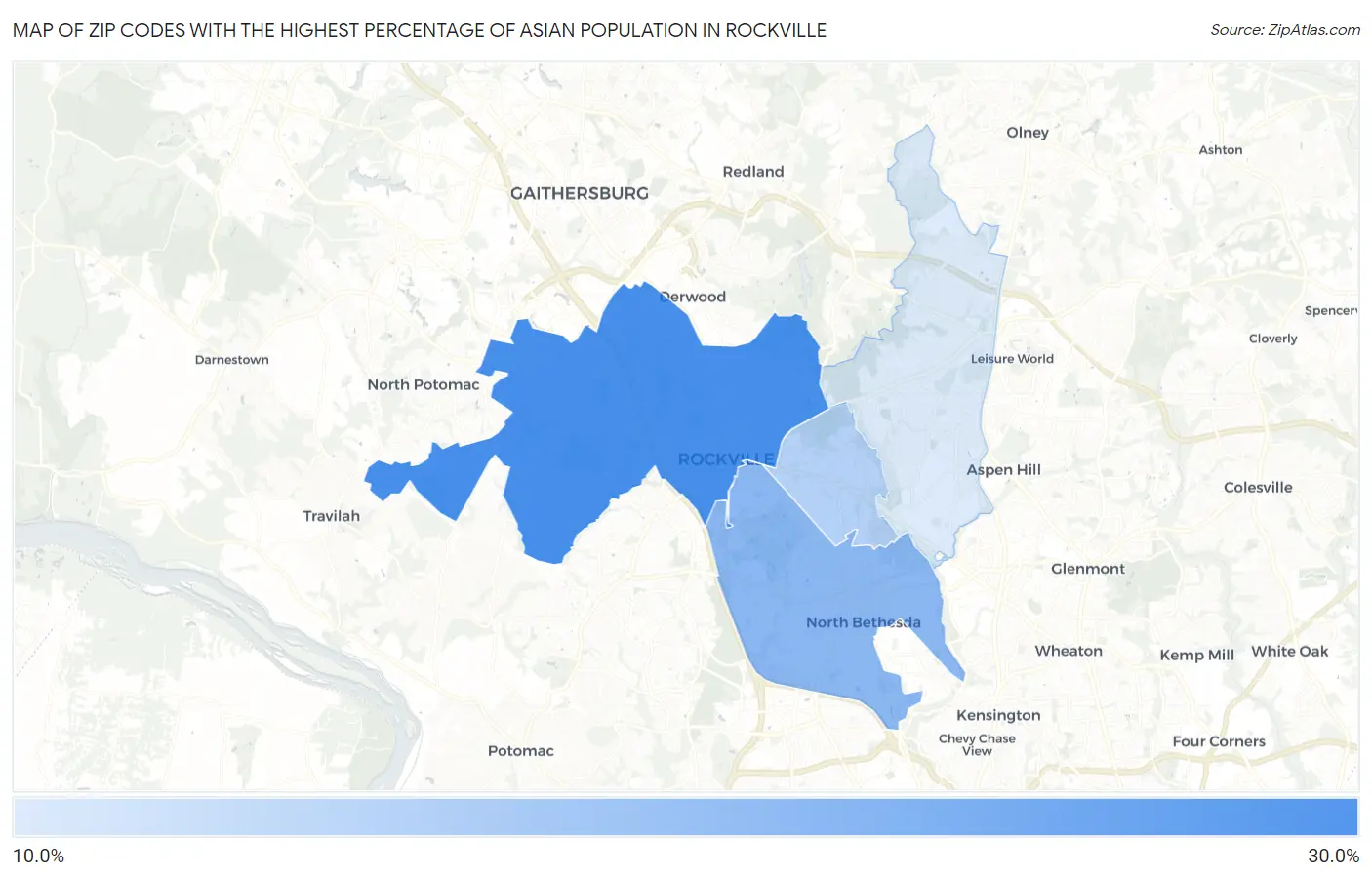 Zip Codes with the Highest Percentage of Asian Population in Rockville Map
