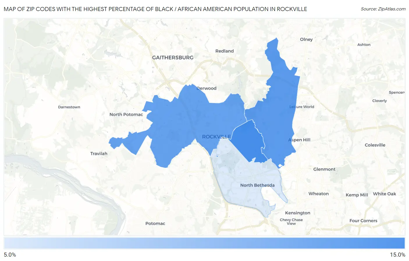 Zip Codes with the Highest Percentage of Black / African American Population in Rockville Map
