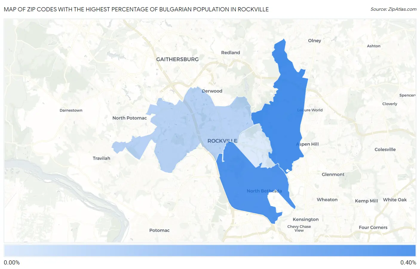 Zip Codes with the Highest Percentage of Bulgarian Population in Rockville Map