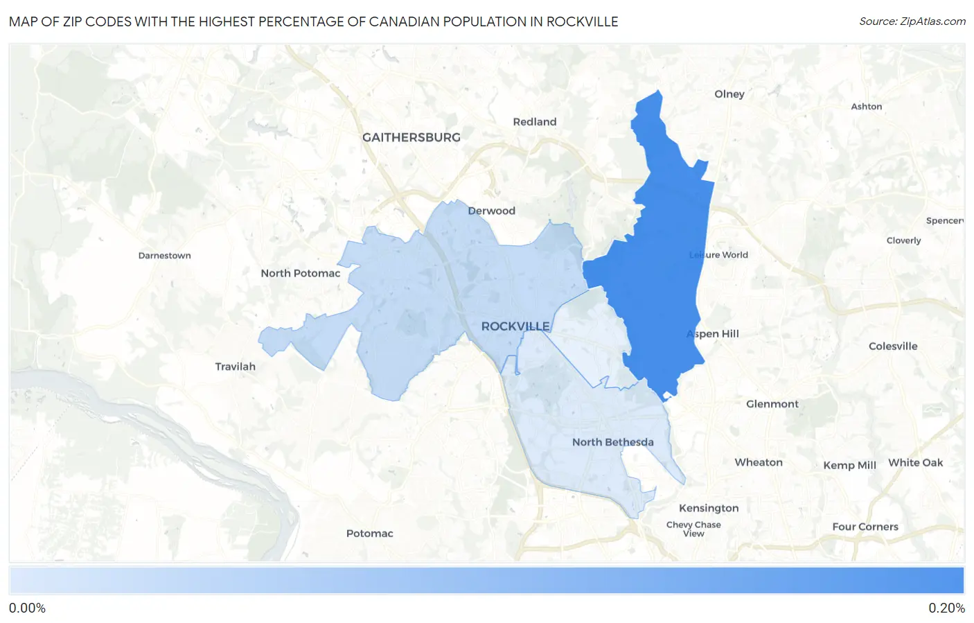 Zip Codes with the Highest Percentage of Canadian Population in Rockville Map