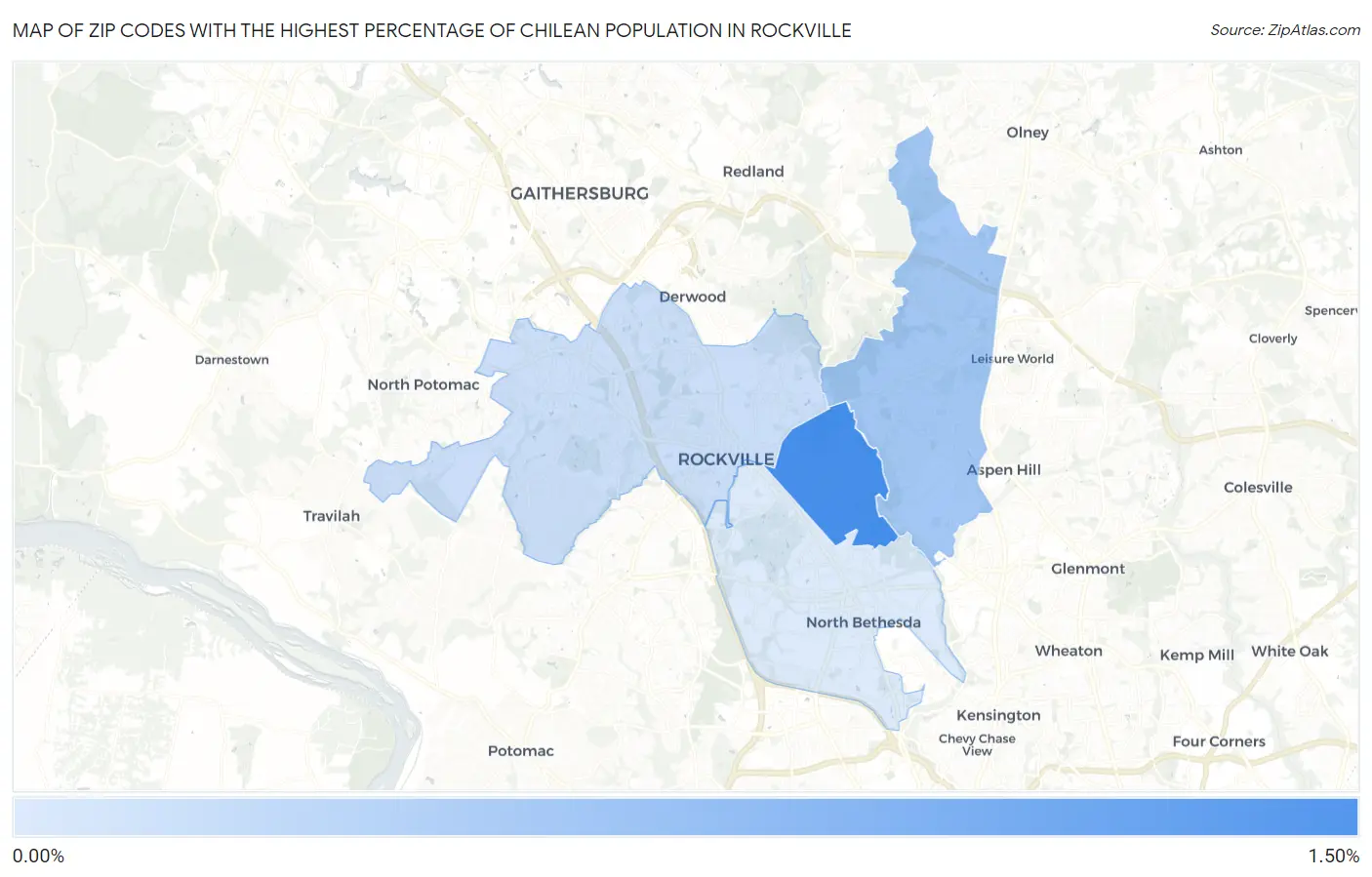 Zip Codes with the Highest Percentage of Chilean Population in Rockville Map