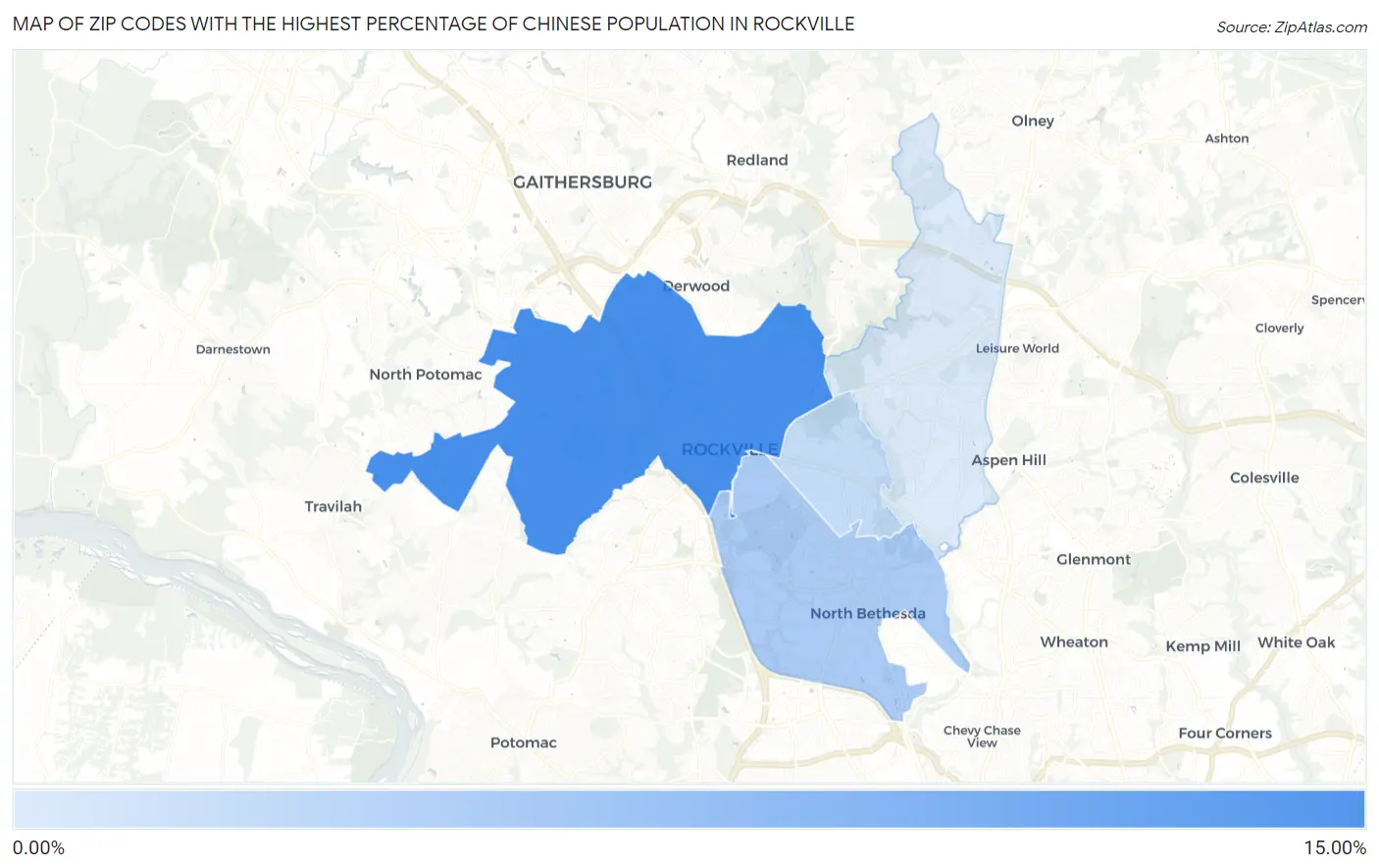 Zip Codes with the Highest Percentage of Chinese Population in Rockville Map