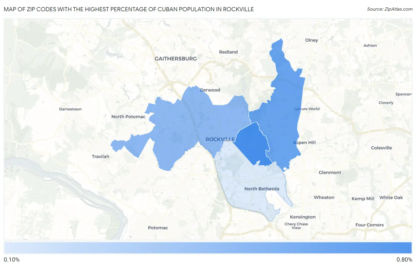 Zip Codes with the Highest Percentage of Cuban Population in Rockville Map