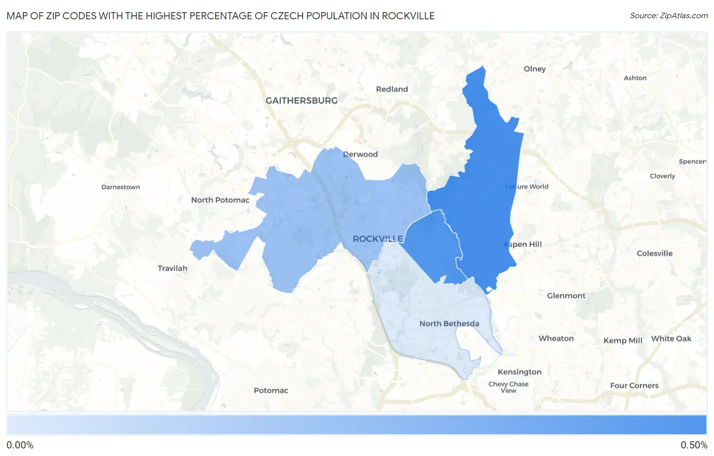 Zip Codes with the Highest Percentage of Czech Population in Rockville Map