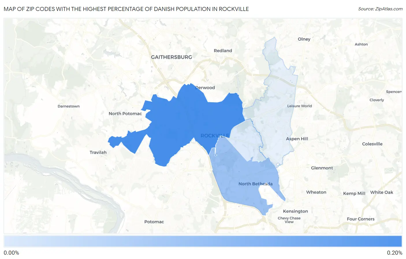 Zip Codes with the Highest Percentage of Danish Population in Rockville Map