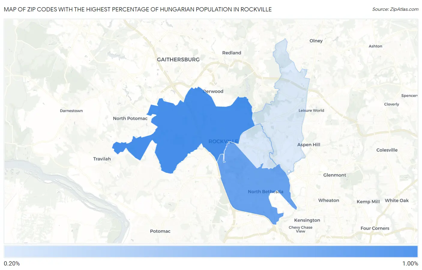 Zip Codes with the Highest Percentage of Hungarian Population in Rockville Map
