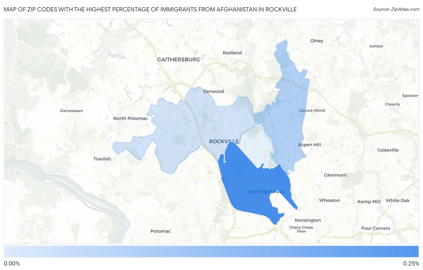 Zip Codes with the Highest Percentage of Immigrants from Afghanistan in Rockville Map