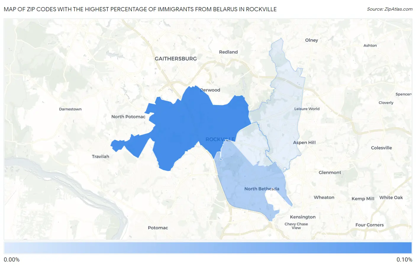Zip Codes with the Highest Percentage of Immigrants from Belarus in Rockville Map