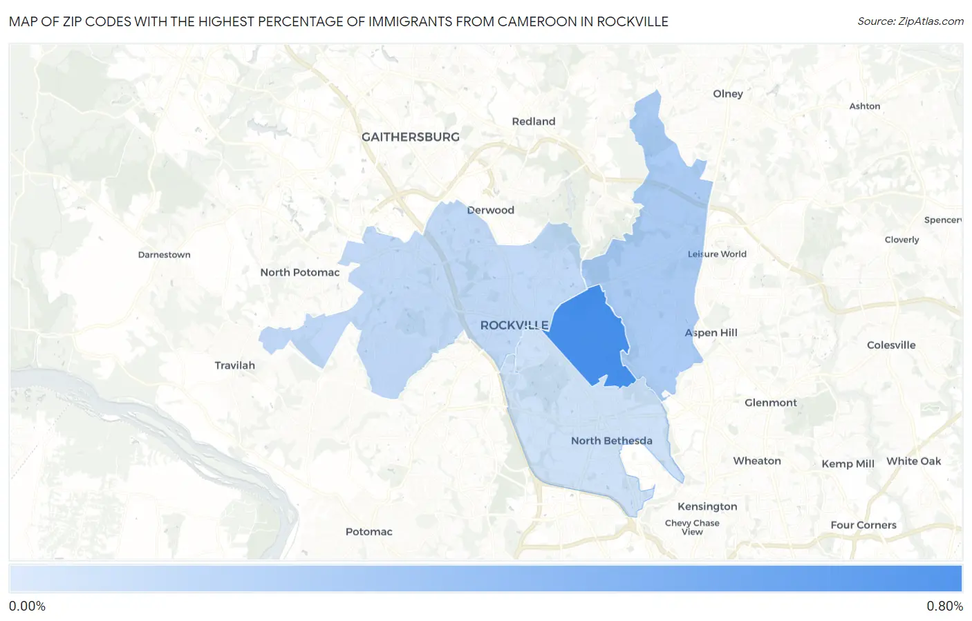 Zip Codes with the Highest Percentage of Immigrants from Cameroon in Rockville Map