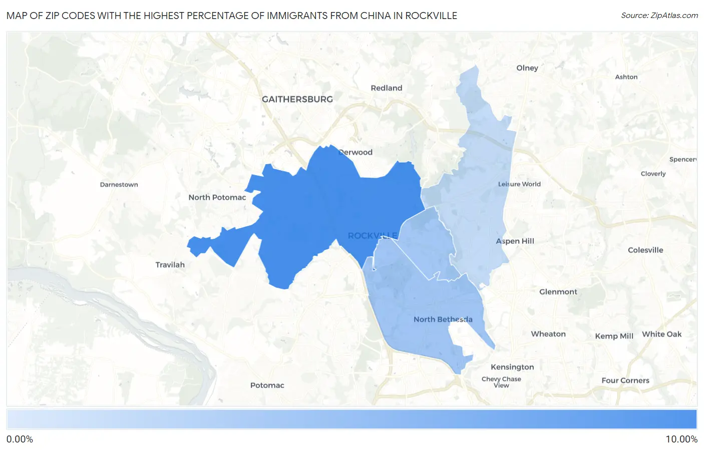 Zip Codes with the Highest Percentage of Immigrants from China in Rockville Map