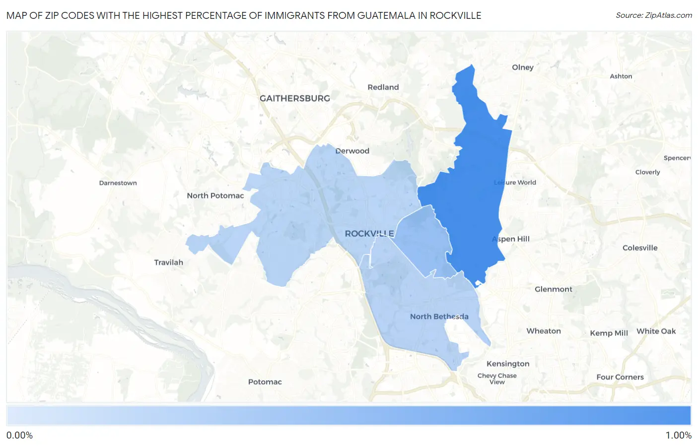 Zip Codes with the Highest Percentage of Immigrants from Guatemala in Rockville Map