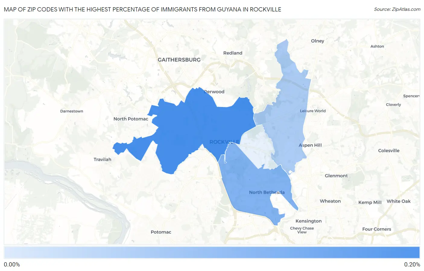 Zip Codes with the Highest Percentage of Immigrants from Guyana in Rockville Map