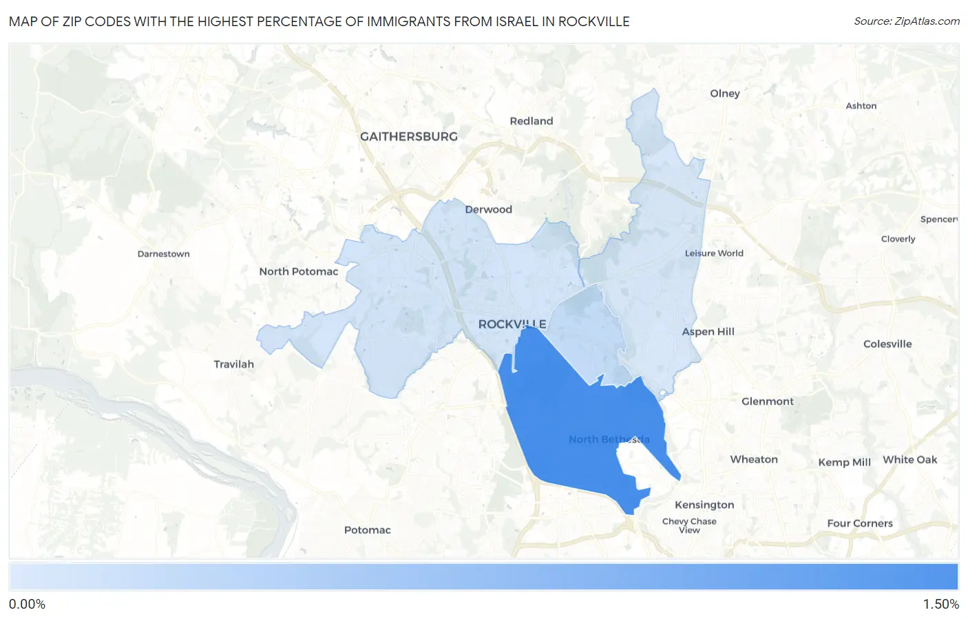Zip Codes with the Highest Percentage of Immigrants from Israel in Rockville Map