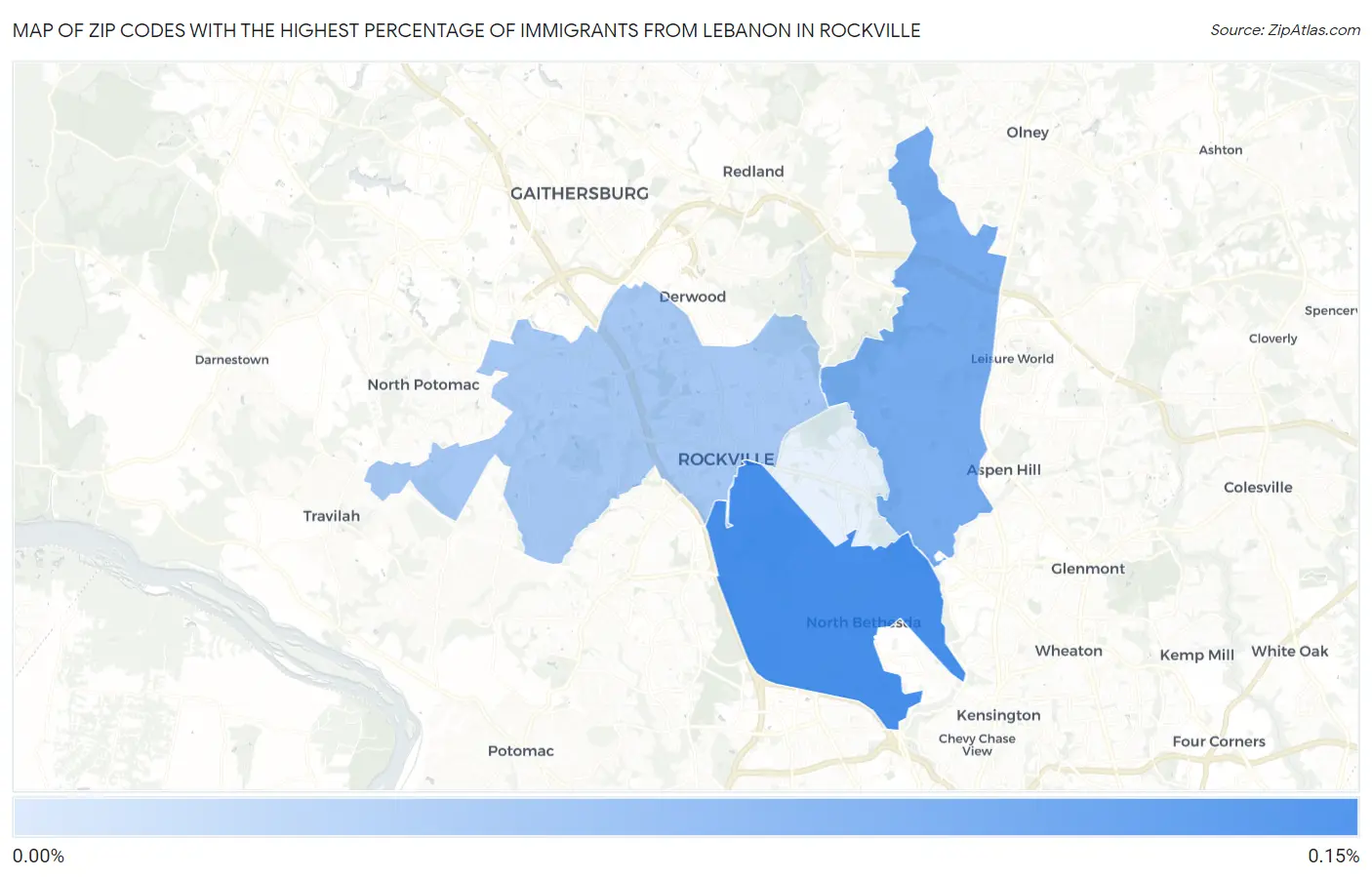 Zip Codes with the Highest Percentage of Immigrants from Lebanon in Rockville Map