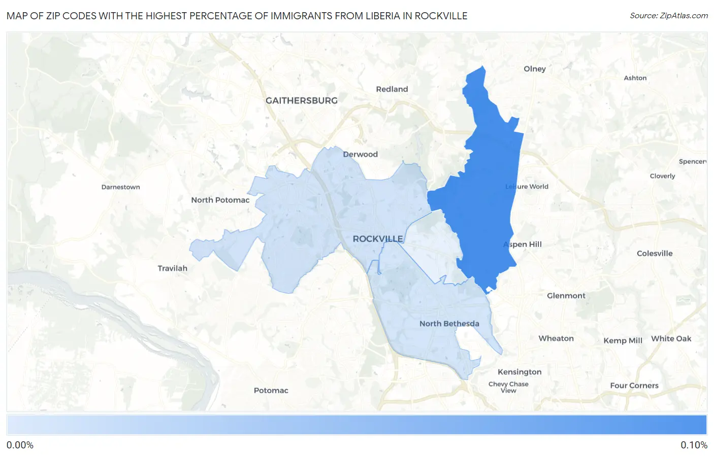 Zip Codes with the Highest Percentage of Immigrants from Liberia in Rockville Map