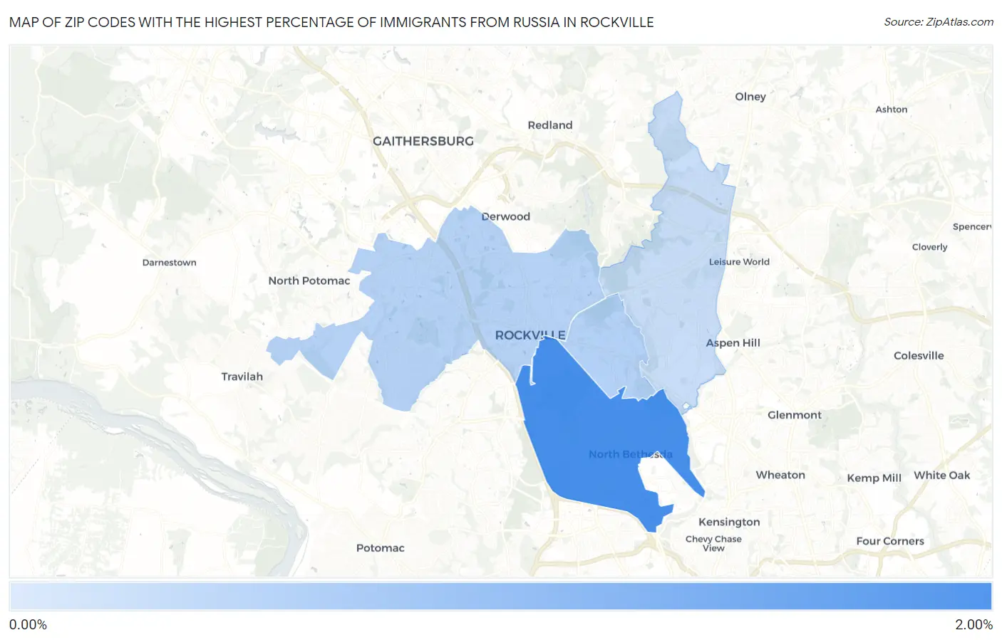 Zip Codes with the Highest Percentage of Immigrants from Russia in Rockville Map